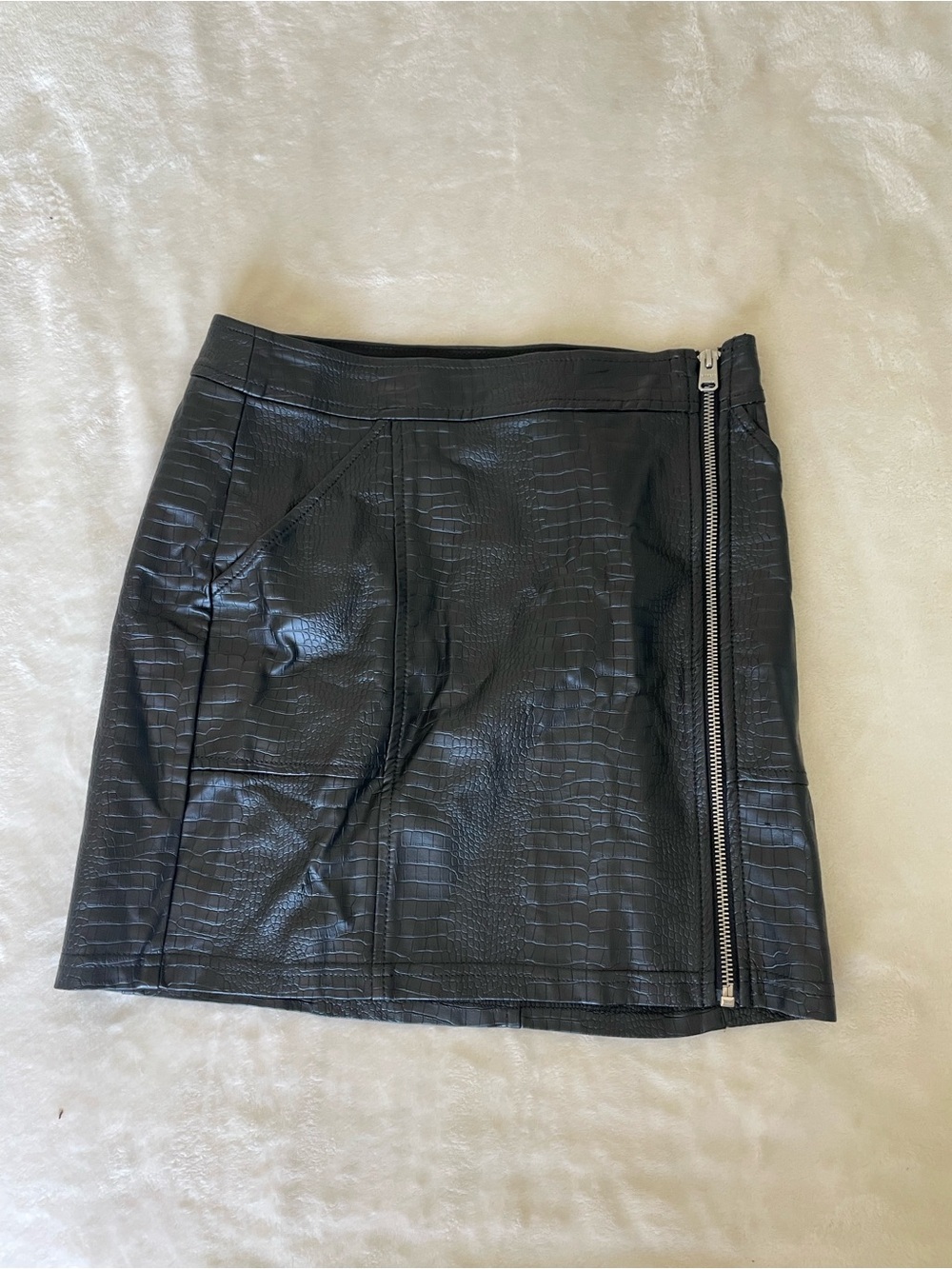 Express Black Faux Croc Mini Skirt with Exposed Side Zip